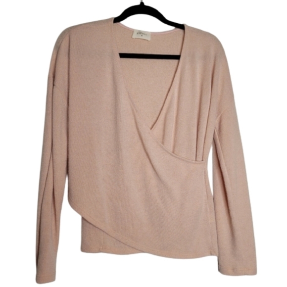 Everly Tops - Everly Pink Crossover Long Sleeve Top